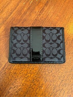 COACH Soho center stripe Jacquard Black Signature C ID Card Case Wallet